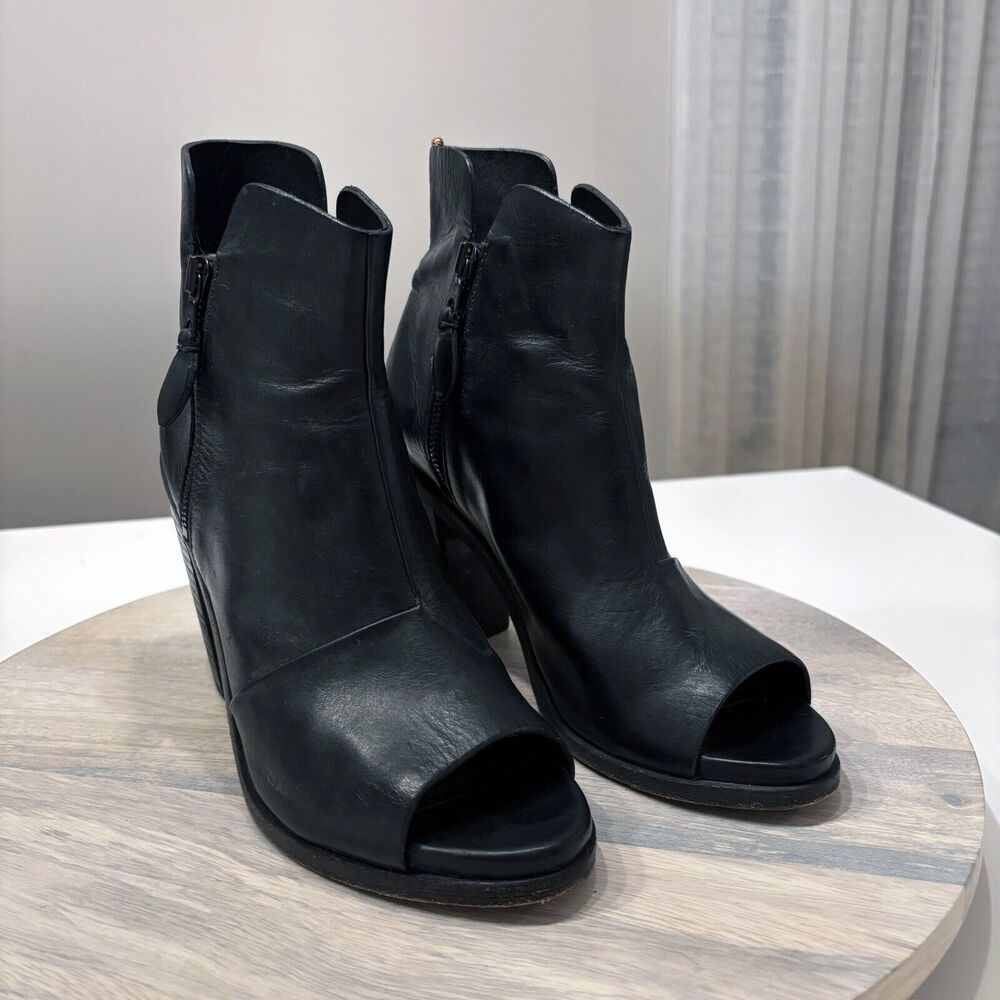 Rag‎ & Bone Noelle Open Toe Booties Black Leather Heels US Size 8 EU Size 39